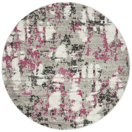 Flowers First 4 x 4 ft. Skyler Contemporary Round Power Loomed Rug; Grey & Pink FL2149381